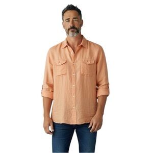 Baird McNutt Mens Orange Linen Button Front Shirt XL Murano Slim Fit Long Sleeve